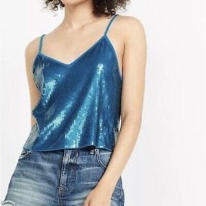 NWT! Express Teal Sequin Crop Top Tank S